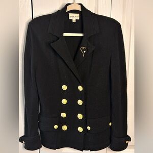 Mariko Women’s M Black Double-Breasted Knit Blazer with Gold Buttons VTG Pockets